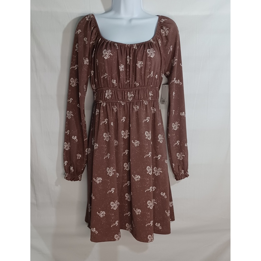 Women's NWT SO Mauve Cream Floral Boho CottageCore Coquette Dress Size Large
